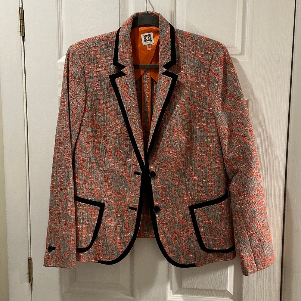 Anne Klein Textured Blazer Orange and Gray with Black Trim free top Size 12